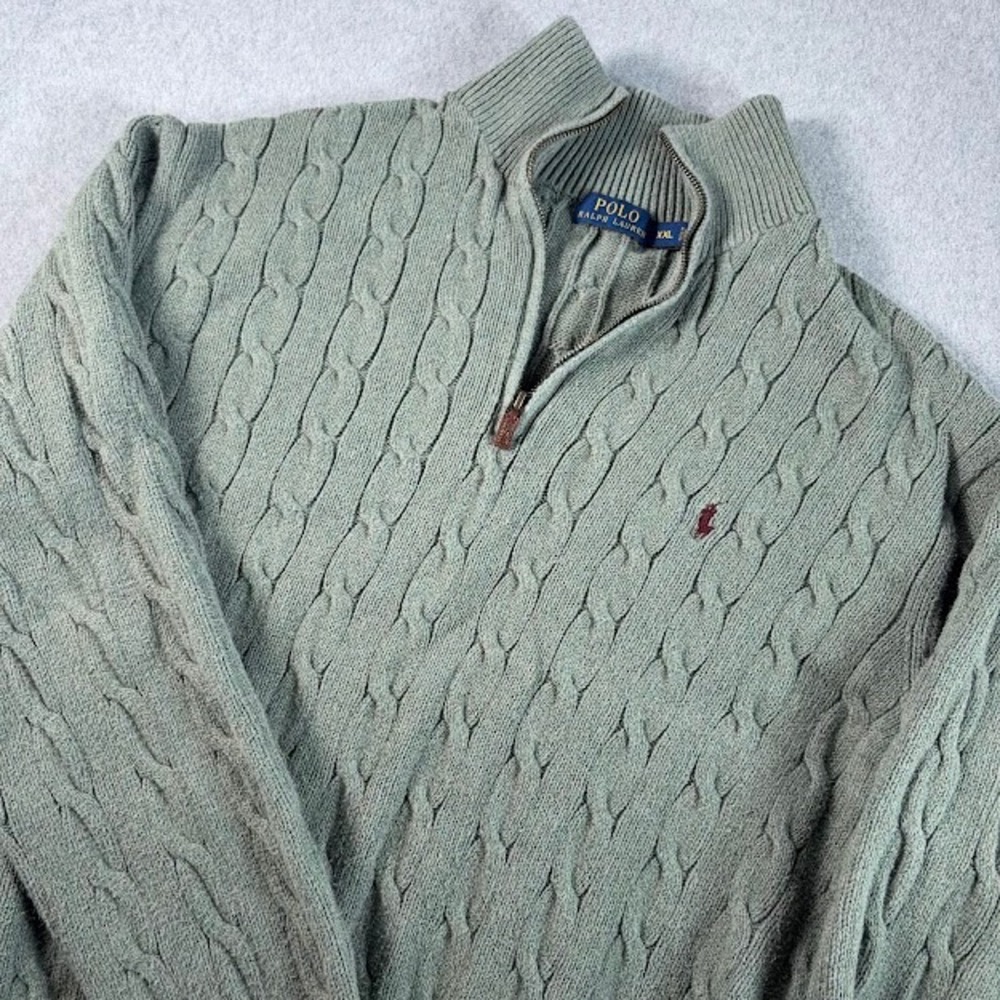 Polo Ralph Lauren 1/4 Zip Pullover Mens XXL Sage Green Cable Knit Pony Logo